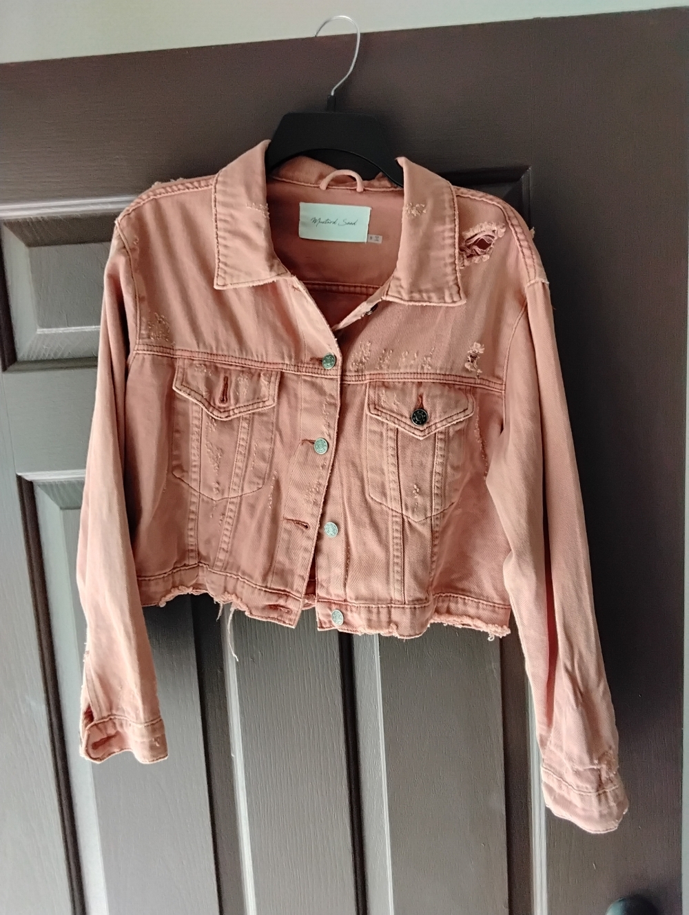 Mustard Seed Women's Distressed Denim Jacket - Peach Small
